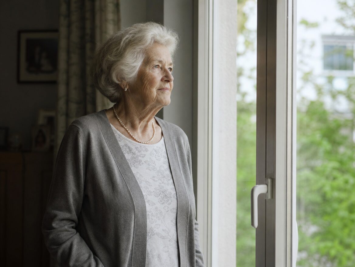 Stolze ältere Frau am Fenster